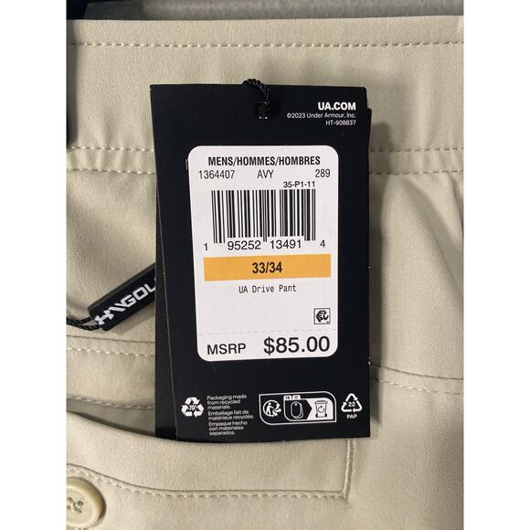 New Under Armour Men's Drive Pant, Tan Size 33/34 - Picture 3 of 3